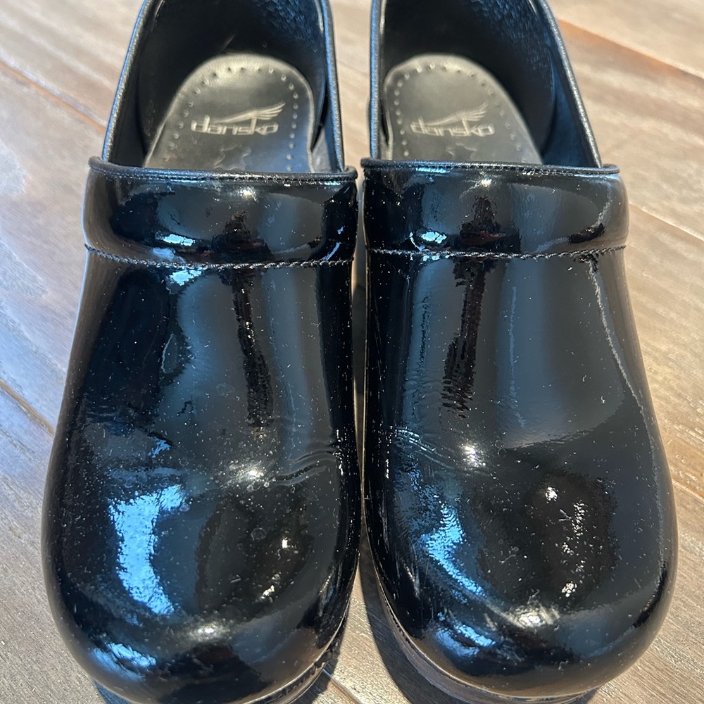 Dansko Black Patent Clogs